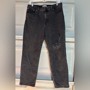 Madewell Black Straight Jeans with Distressed Details